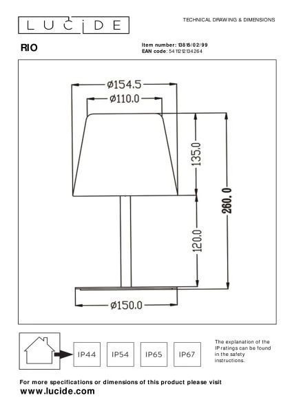 Lucide RIO - Table lamp Outdoor - Ø 15,5 cm - LED Dim. - 1x1,8W 3000K - IP44 - Rgb - Multicolor - technical